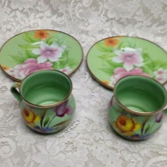 Vintage, MacKenzie Childs Green Enamelware 4pcTea -Luncheon Set - Picture 2 of 7